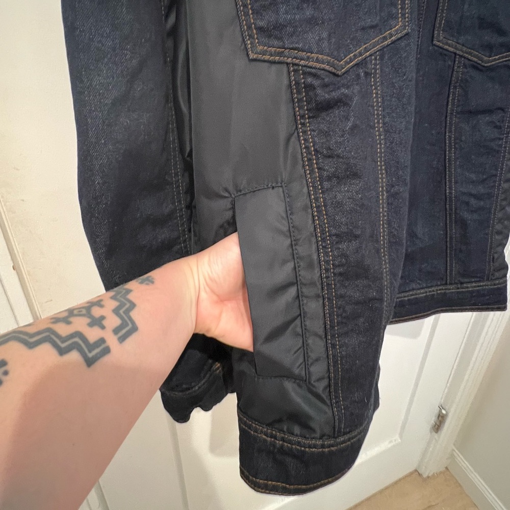All Saints denim and nylon trucker jacket rinse denim with ruched nylon back NWT - Picture 10 of 13